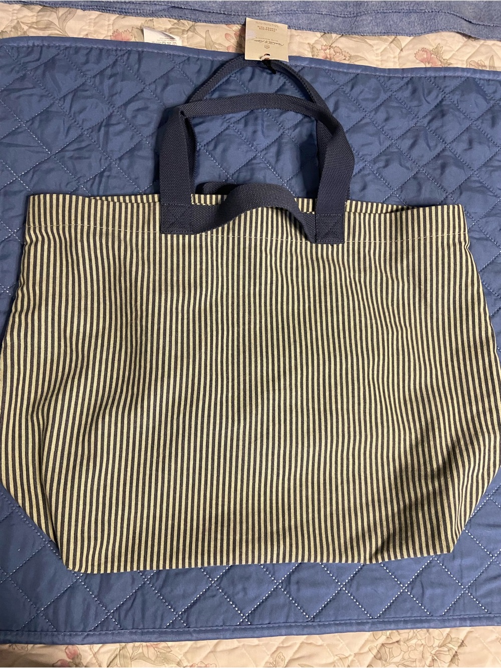 HEARTH & HANDS w/ MAGNOLIA Slate Blue Striped X-Large Canvas Tote Bag